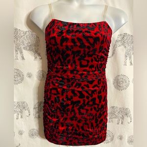 Ladies Small Day & Night red & black velvet velour leopard print sexymini dress